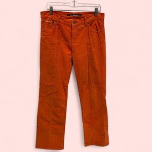 Y2K DKNY Jeans pumpkin orange corduroy mid-rise flare East Village Jean sz 8